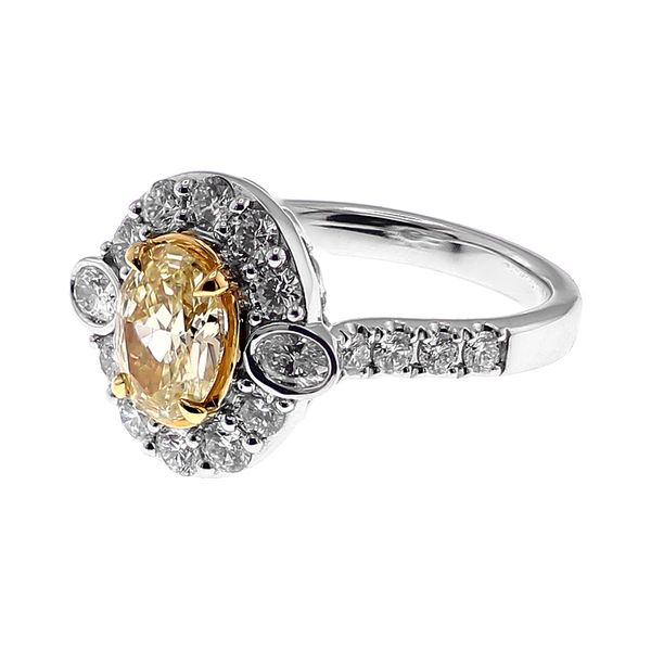 18K White Gold 1.32ct Fancy Lt Yellow VS1 Oval Halo + 2.45tw RBC Diamond Engagement Ring Sz 6.75 Image 2 Raleigh Diamond Fine Jewelry Raleigh, NC