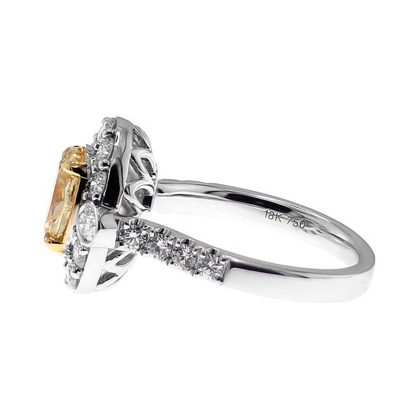 18K White Gold 1.32ct Fancy Lt Yellow VS1 Oval Halo + 2.45tw RBC Diamond Engagement Ring Sz 6.75 Image 3 Raleigh Diamond Fine Jewelry Raleigh, NC