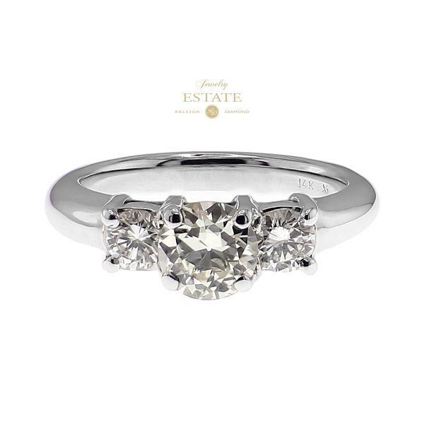 Estate 14K White Gold 3-Stone Euro Diamond Engagement Ring Sz 7.5 Raleigh Diamond Fine Jewelry Raleigh, NC