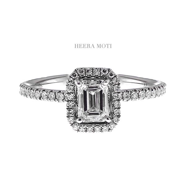 Heera Moti Platinum 1.10ctw E-0.74ctw SI/I Emerald Diamond Halo Engagemrnt Ring Sz 7 Raleigh Diamond Fine Jewelry Raleigh, NC