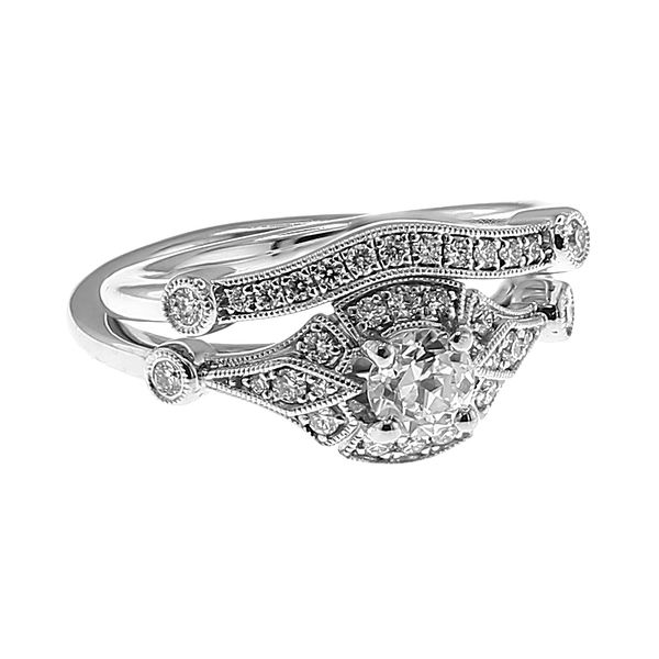 14K White Gold 0.44ct F/VVS2 OEC 0.20ct Halo Diamond Engagemnt Ring 0.12ct G-H/SI+ Band Bridal Set Sz 6.5 Image 2 Raleigh Diamond Fine Jewelry Raleigh, NC