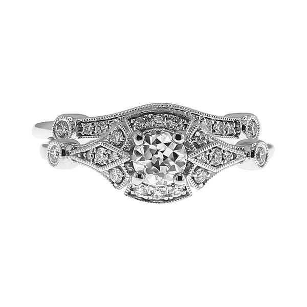 14K White Gold 0.44ct F/VVS2 OEC 0.20ct Halo Diamond Engagemnt Ring 0.12ct G-H/SI+ Band Bridal Set Sz 6.5 Image 3 Raleigh Diamond Fine Jewelry Raleigh, NC