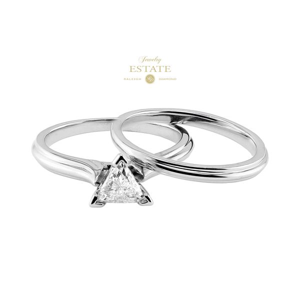 Estate 14K White Gold Trillion Diamond 0.45ctw H-I/I1-1-2 Bridal Set  Sz 5.5 Raleigh Diamond Fine Jewelry Raleigh, NC