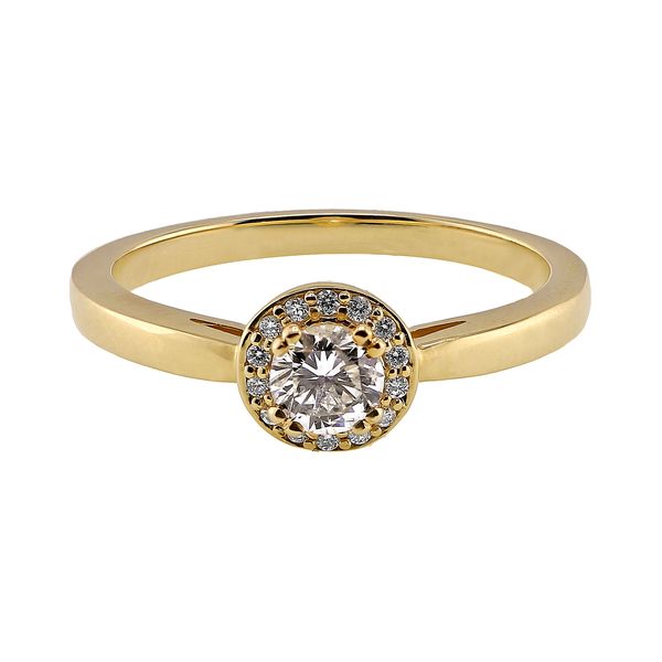14K Yellow Gold 0.35ct Center .05 Halo Promise Ring Sz 7 Raleigh Diamond Fine Jewelry Raleigh, NC