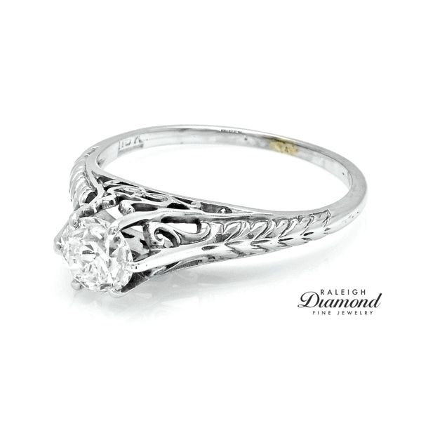Estate Vintage Filigree Diamond Engagement Ring 18k White Gold 0.65 CT Image 2 Raleigh Diamond Fine Jewelry Raleigh, NC