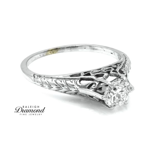 Estate Vintage Filigree Diamond Engagement Ring 18k White Gold 0.65 CT Image 3 Raleigh Diamond Fine Jewelry Raleigh, NC
