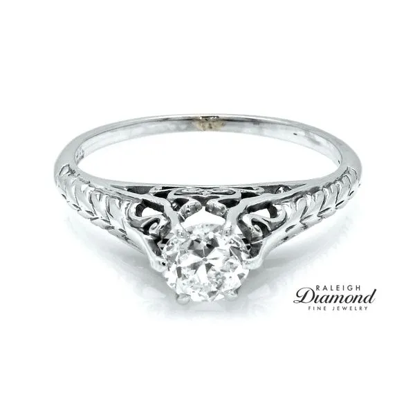 Estate Vintage Filigree Diamond Engagement Ring 18k White Gold 0.65 CT Raleigh Diamond Fine Jewelry Raleigh, NC