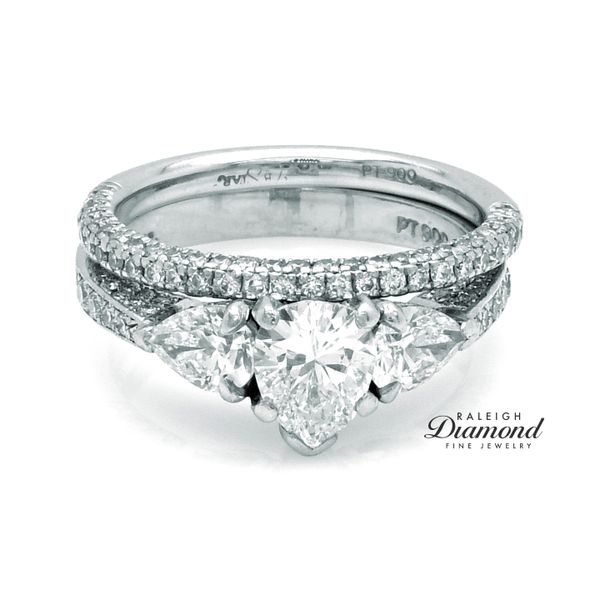 Estate JB Star Pear Diamond Wedding Set in Platinum 2.00 CTW Image 2 Raleigh Diamond Fine Jewelry Raleigh, NC