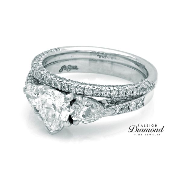 Estate JB Star Pear Diamond Wedding Set in Platinum 2.00 CTW Image 3 Raleigh Diamond Fine Jewelry Raleigh, NC