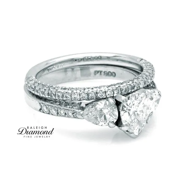 Estate JB Star Pear Diamond Wedding Set in Platinum 2.00 CTW Image 4 Raleigh Diamond Fine Jewelry Raleigh, NC