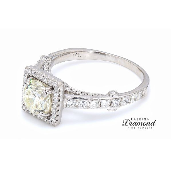 Estate 14K White Gold Square Halo Diamond Engagement Ring 1.62 CTW Image 2 Raleigh Diamond Fine Jewelry Raleigh, NC