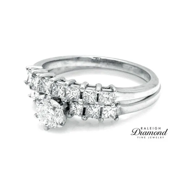 Estate Wedding Set with Round and Princess Cut Diamonds in 14k White Gold 1.68 CTW Image 2 Raleigh Diamond Fine Jewelry Raleigh, NC