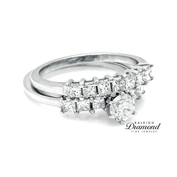 Estate Wedding Set with Round and Princess Cut Diamonds in 14k White Gold 1.68 CTW Image 3 Raleigh Diamond Fine Jewelry Raleigh, NC