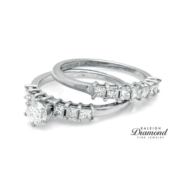 Estate Wedding Set with Round and Princess Cut Diamonds in 14k White Gold 1.68 CTW Image 4 Raleigh Diamond Fine Jewelry Raleigh, NC
