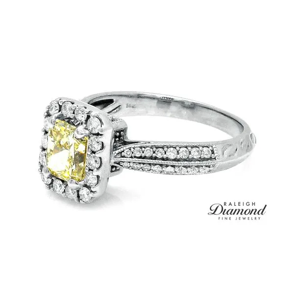 Estate 14K White Gold Yellow Diamond Halo Engagement Ring 1.81 CTW Image 2 Raleigh Diamond Fine Jewelry Raleigh, NC
