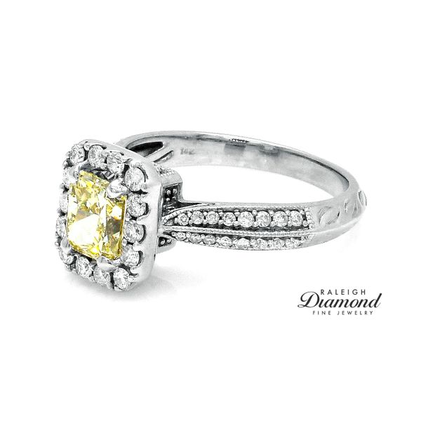 Estate 14K White Gold Yellow Diamond Halo Engagement Ring 1.81 CTW Image 2 Raleigh Diamond Fine Jewelry Raleigh, NC