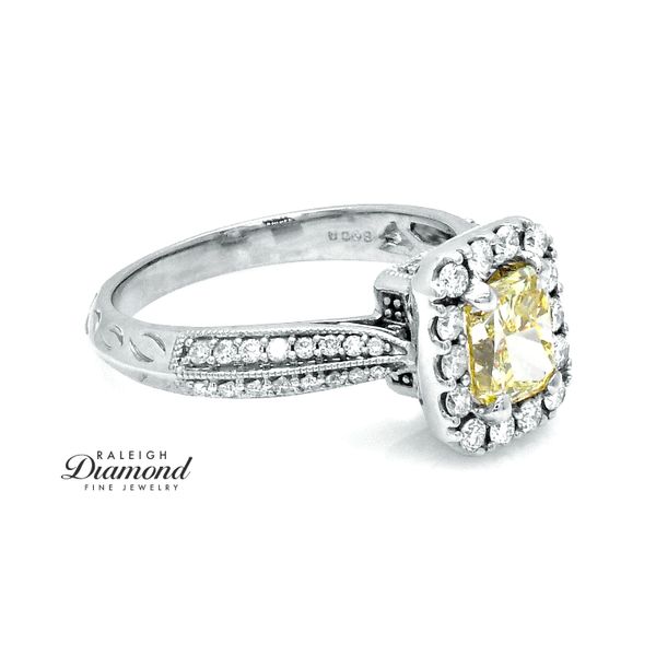 Estate 14K White Gold Yellow Diamond Halo Engagement Ring 1.81 CTW Image 3 Raleigh Diamond Fine Jewelry Raleigh, NC