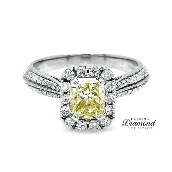 Estate 14K White Gold Yellow Diamond Halo Engagement Ring 1.81 CTW Raleigh Diamond Fine Jewelry Raleigh, NC