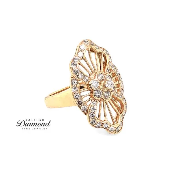 Estate Large Filigree Diamond Ring 14k Yellow Gold 0.90 CTW Image 2 Raleigh Diamond Fine Jewelry Raleigh, NC