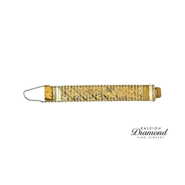 Estate 14K Yellow Gold French Retro Floral Engraved Gold Bracelet 7.5