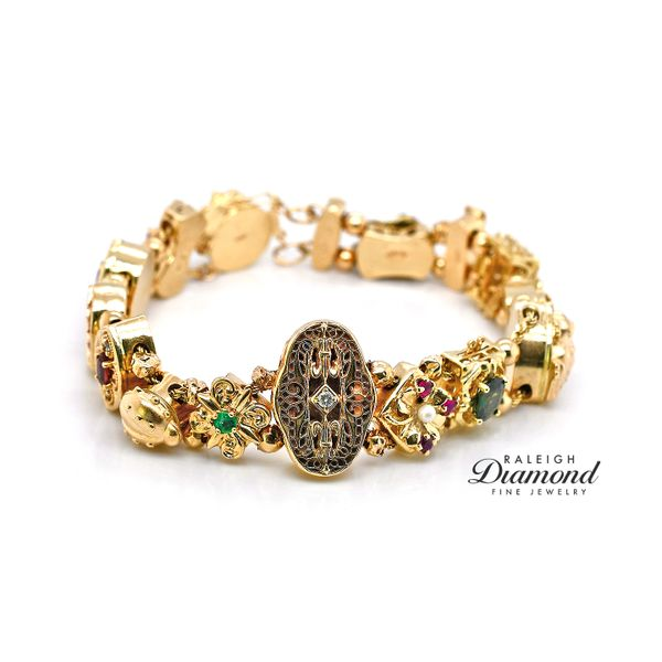 Estate 14K Yellow Gold Assorted Gemstone Gold Victorian Bracelet 8.25