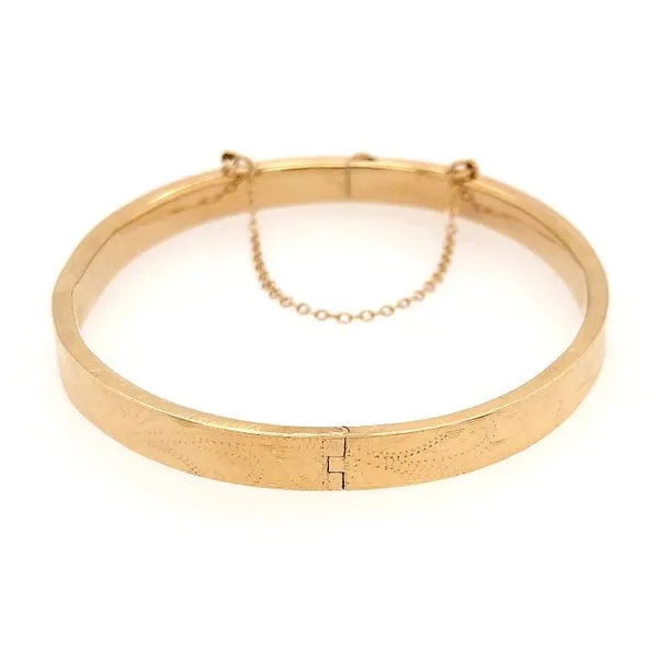 Estate Vintage Engraved Bangle Bracelet 14k Yellow Gold Image 2 Raleigh Diamond Fine Jewelry Raleigh, NC