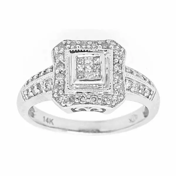 Diamond Cluster Style Engagement Ring in 14k White Gold Image 2 Raleigh Diamond Fine Jewelry Raleigh, NC