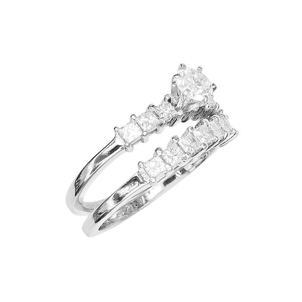 Estate Wedding Set with Round and Princess Cut Diamonds in 14k White Gold Raleigh Diamond Fine Jewelry Raleigh, NC