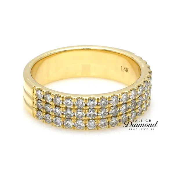 14K Yellow Gold Triple Row Diamond Wedding Band 1.0cttw Image 3 Raleigh Diamond Fine Jewelry Raleigh, NC