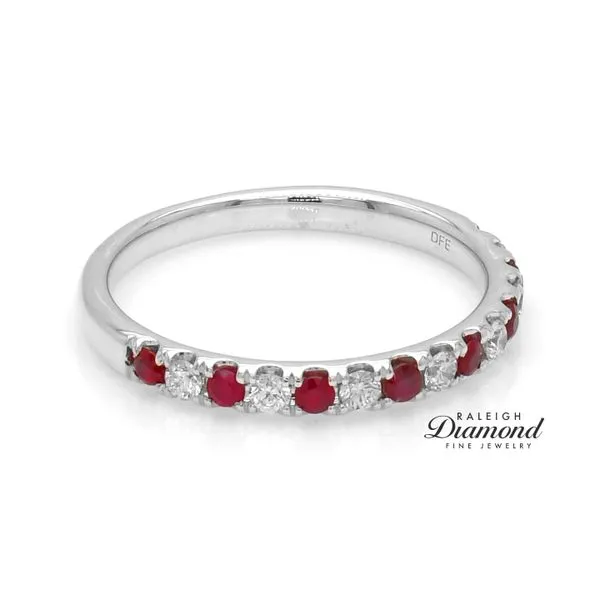 14K White Gold Ruby and Diamond Wedding Band Image 3 Raleigh Diamond Fine Jewelry Raleigh, NC