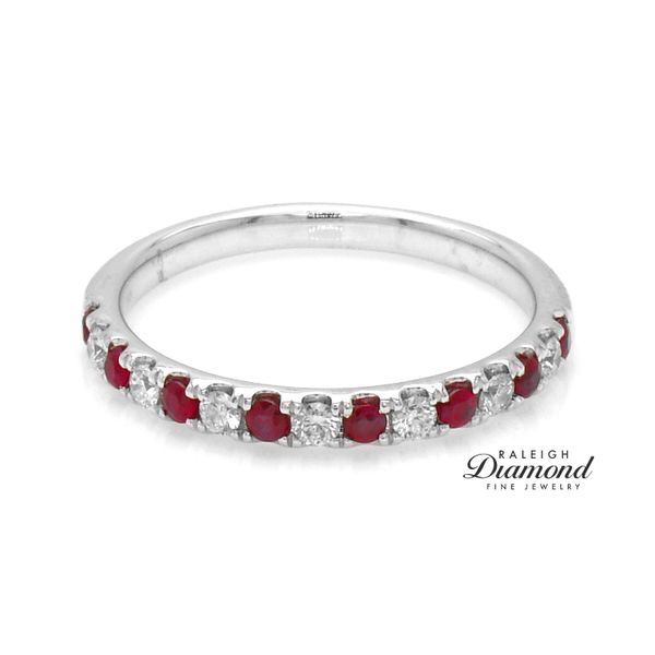 14K White Gold Ruby and Diamond Wedding Band Raleigh Diamond Fine Jewelry Raleigh, NC