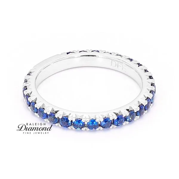 14K White Gold 3/4 Round Sapphire Wedding Band 0.75cttw Image 3 Raleigh Diamond Fine Jewelry Raleigh, NC