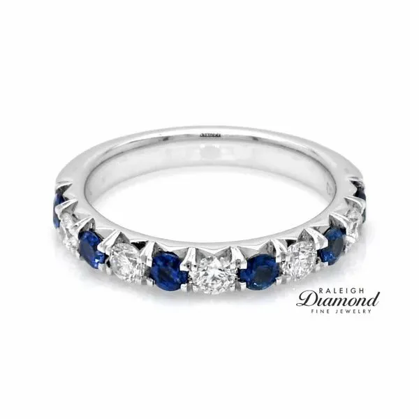 14K White Gold 1.17ctw Diamond and Sapphire Wedding Band Image 2 Raleigh Diamond Fine Jewelry Raleigh, NC