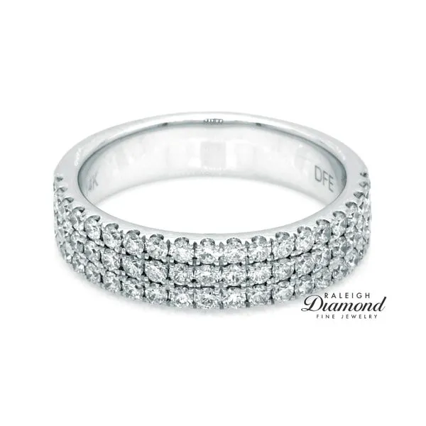 14K White Gold 0.75ctw Three Row Diamond Wedding Band Image 2 Raleigh Diamond Fine Jewelry Raleigh, NC