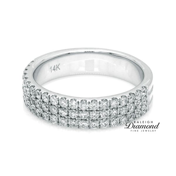 14K White Gold 0.75ctw Three Row Diamond Wedding Band Raleigh Diamond Fine Jewelry Raleigh, NC