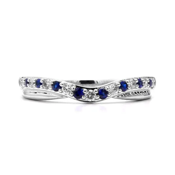14K White Gold Diamond & Sapphire Curved Wedding Band Raleigh Diamond Fine Jewelry Raleigh, NC