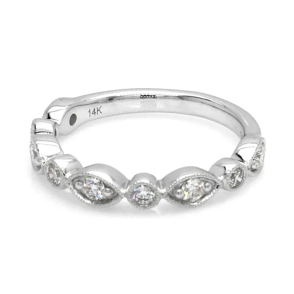 14K White Gold 0.25ctw Vintage Style Band Fancy Bezels Diamonds Image 2 Raleigh Diamond Fine Jewelry Raleigh, NC