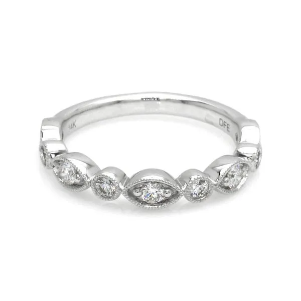 14K White Gold 0.25ctw Vintage Style Band Fancy Bezels Diamonds Raleigh Diamond Fine Jewelry Raleigh, NC