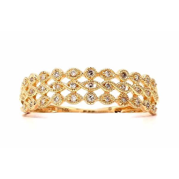14K Yellow Gold 0.10ctw Diamond Triple Row Band Millgrain Stations Size 7 Raleigh Diamond Fine Jewelry Raleigh, NC