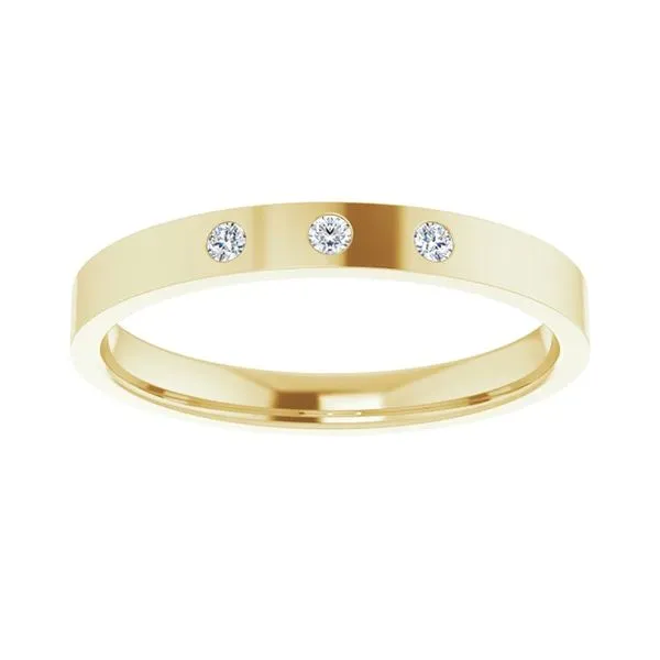 14K Yellow Gold 0.04ctw Three Diamond Band Flush Set in 2.5mm Comfort Fit Size 7 Raleigh Diamond Fine Jewelry Raleigh, NC