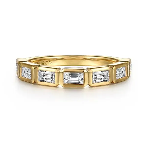 14K Yellow Gold 0.61ctw G-H/ VS2+ Bezel Baguette Diamond Anniversary Band Size 6.5 Raleigh Diamond Fine Jewelry Raleigh, NC