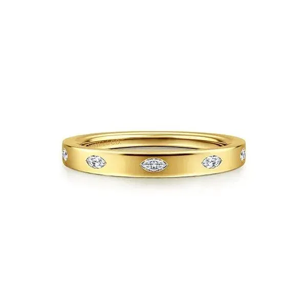 14KY 0.16ctw G-H/ VS2+ 5 Stone Burnish Set Marquise Diamond Anniversary Band Size 6.5 (GAB) Raleigh Diamond Fine Jewelry Raleigh, NC