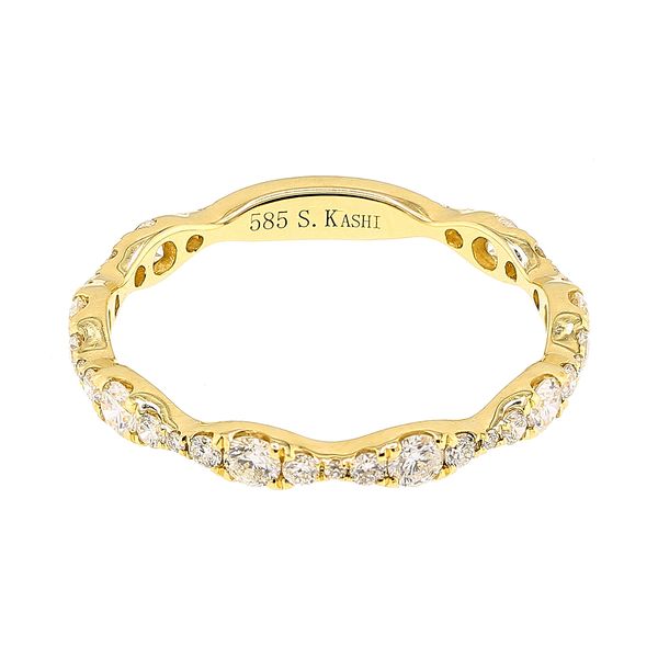 14K Yellow Gold 0.62ctw Diamond Wavy Ladies Wedding Band Sz 6.5 Raleigh Diamond Fine Jewelry Raleigh, NC