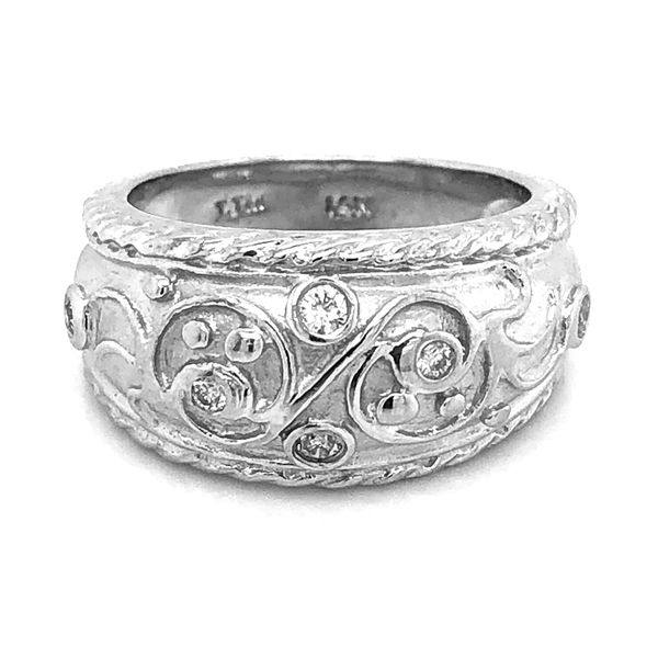 Wide Etruscan Inspired Band with Diamonds in 14k White Gold Raleigh Diamond Fine Jewelry Raleigh, NC