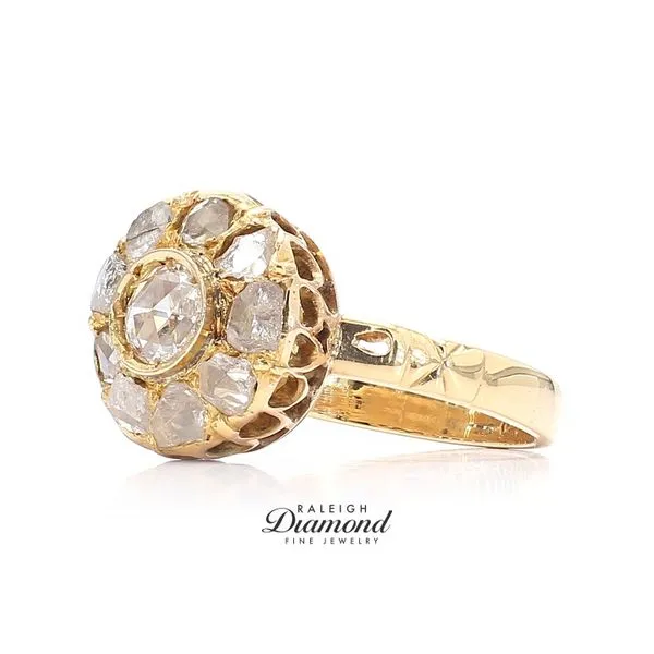 Estate 18K Yellow Gold Vintage Rose Cut Center Diamond Ring Image 2 Raleigh Diamond Fine Jewelry Raleigh, NC