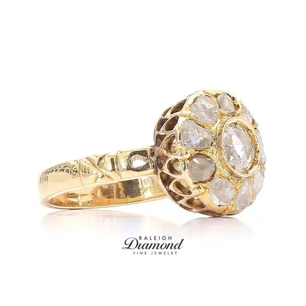 Estate 18K Yellow Gold Vintage Rose Cut Center Diamond Ring Image 3 Raleigh Diamond Fine Jewelry Raleigh, NC
