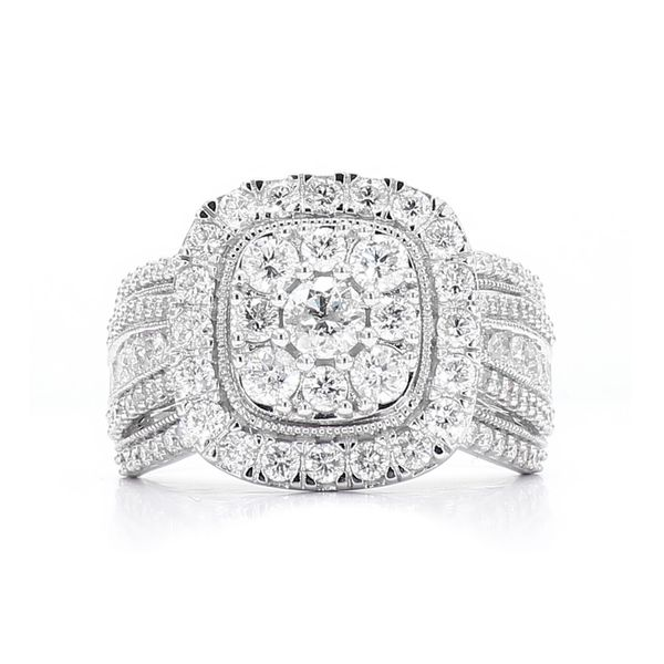 Gabriel & Co. 14K White Gold Diamond Halo Cluster Ring Raleigh Diamond Fine Jewelry Raleigh, NC