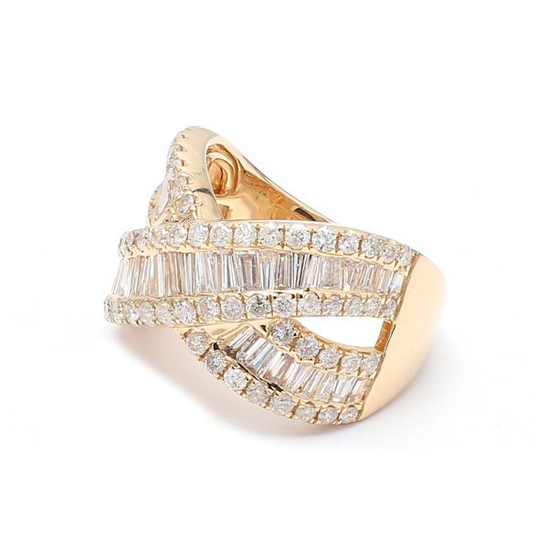 Gabriel & Co. 14K Yellow Gold Criss Cross Baguette Diamond Ring Size 7.0 Image 2 Raleigh Diamond Fine Jewelry Raleigh, NC