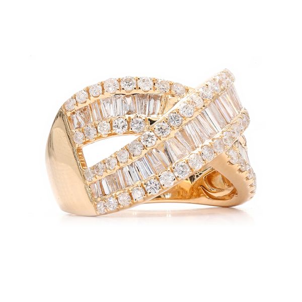 Gabriel & Co. 14K Yellow Gold Criss Cross Baguette Diamond Ring Size 7.0 Image 3 Raleigh Diamond Fine Jewelry Raleigh, NC