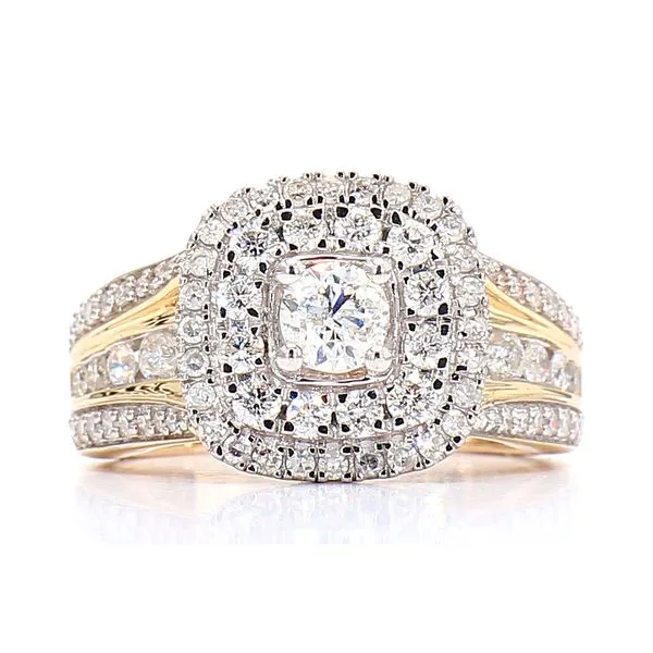 14K Yellow & White Gold 1.50ctw Diamond Double Halo Size 7 Raleigh Diamond Fine Jewelry Raleigh, NC